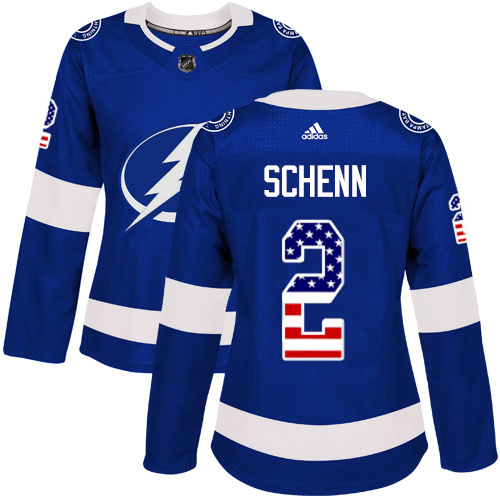 Adidas Tampa Bay Lightning #2 Luke Schenn Blue Home Authentic USA Flag Women Stitched NHL Jersey->women nhl jersey->Women Jersey